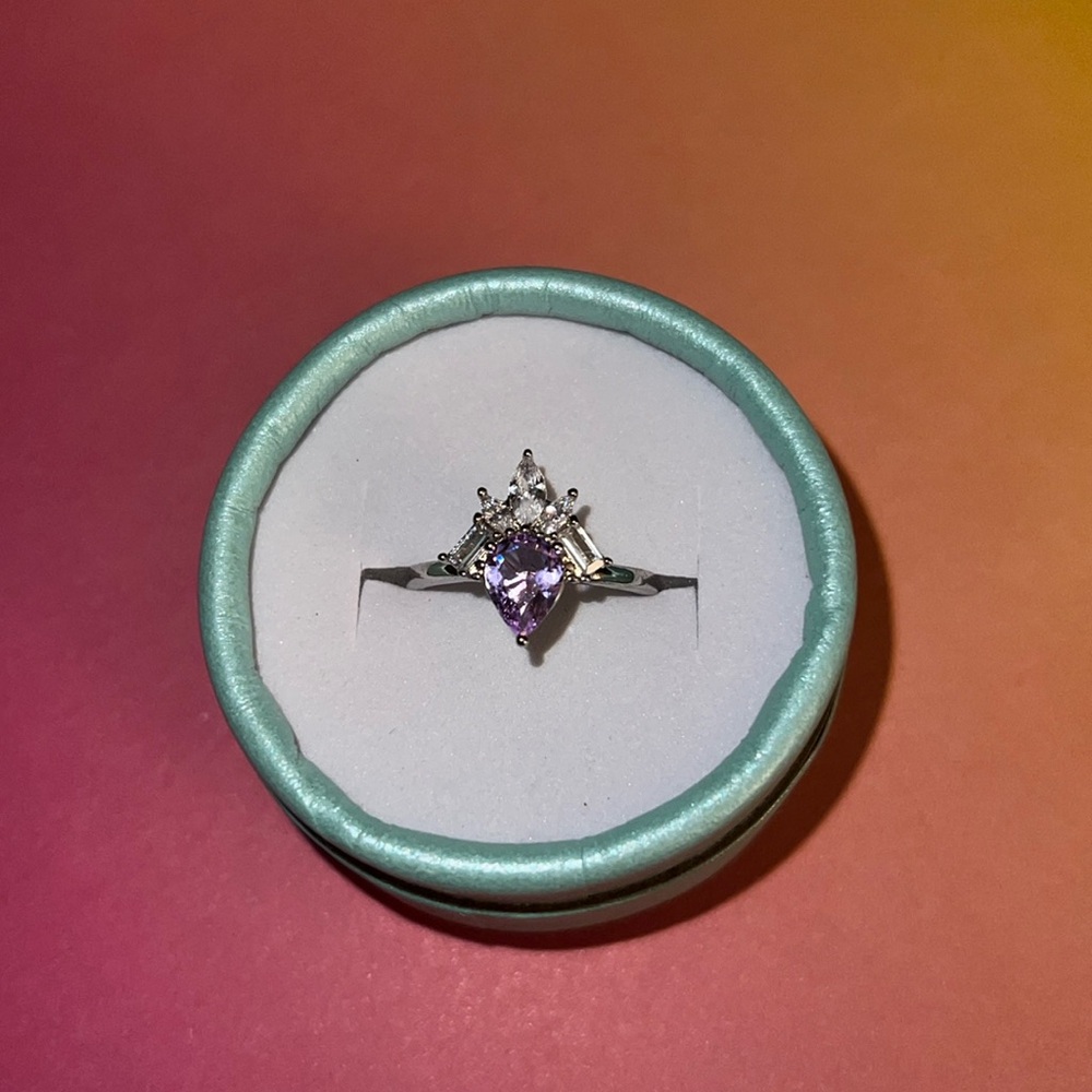 RBP2965 Main Stone: Lab Created  Amethyst Materials: Rhodium Plate Ring Sz 8